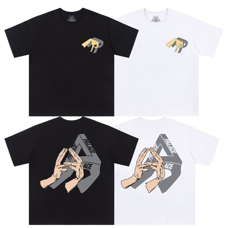 25S Cross-Border Trendy Brand Pa High-Weight Geometric Triangle Print Loose Round Neck Short-Sleeve T-Shirt