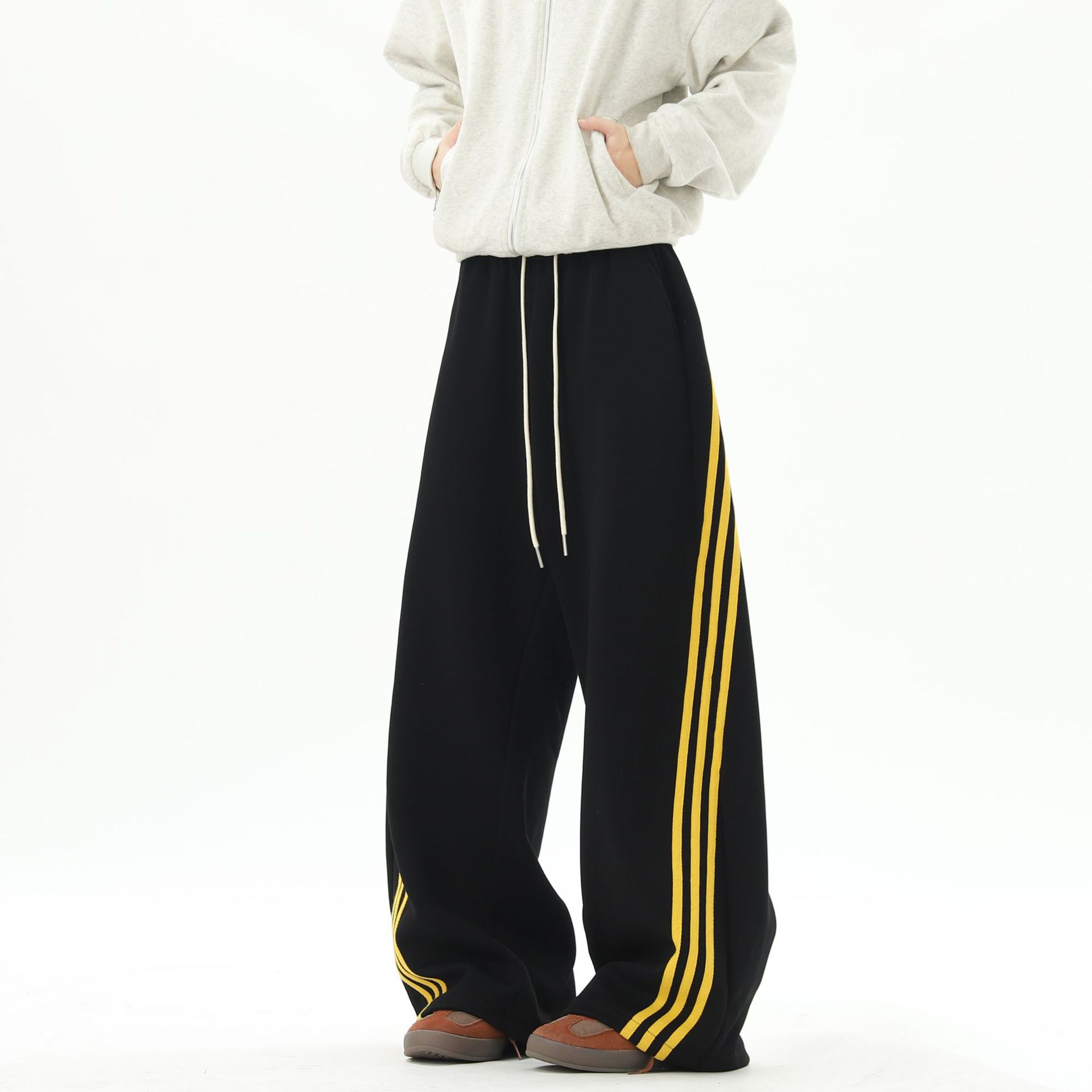 Three-Stripe Sports Sweatpants for Men and Women, Autumn American Style Heavyweight Large-Size Sports Pants, Loose Wide-Leg Scimitar Casual Pants