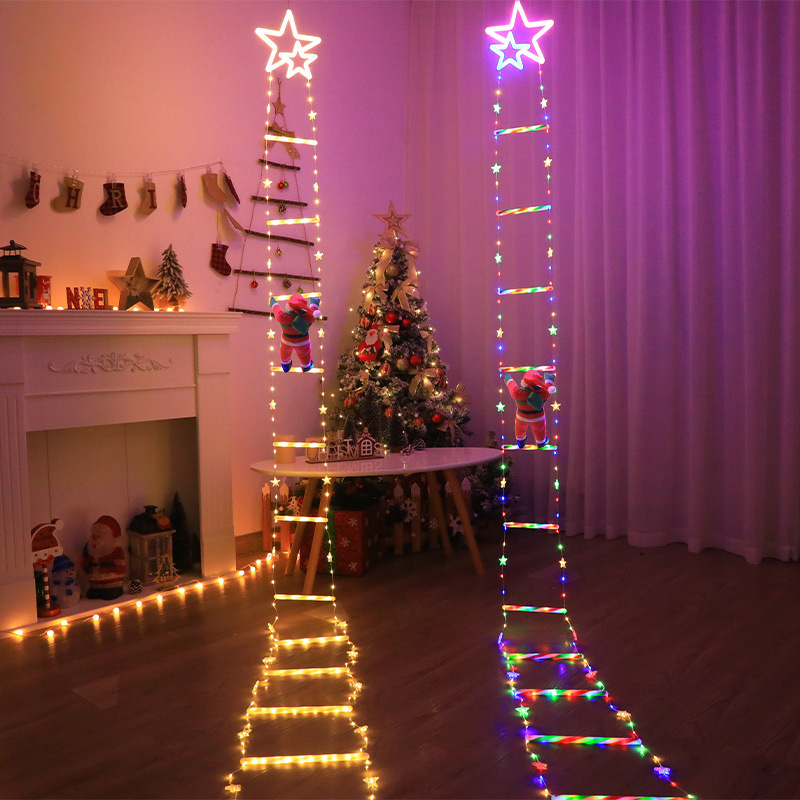 新しい LED スターステッピングライトサンタクロースはしごライトストリング五芒星屋外防水ホリデー装飾はしごライト|undefined