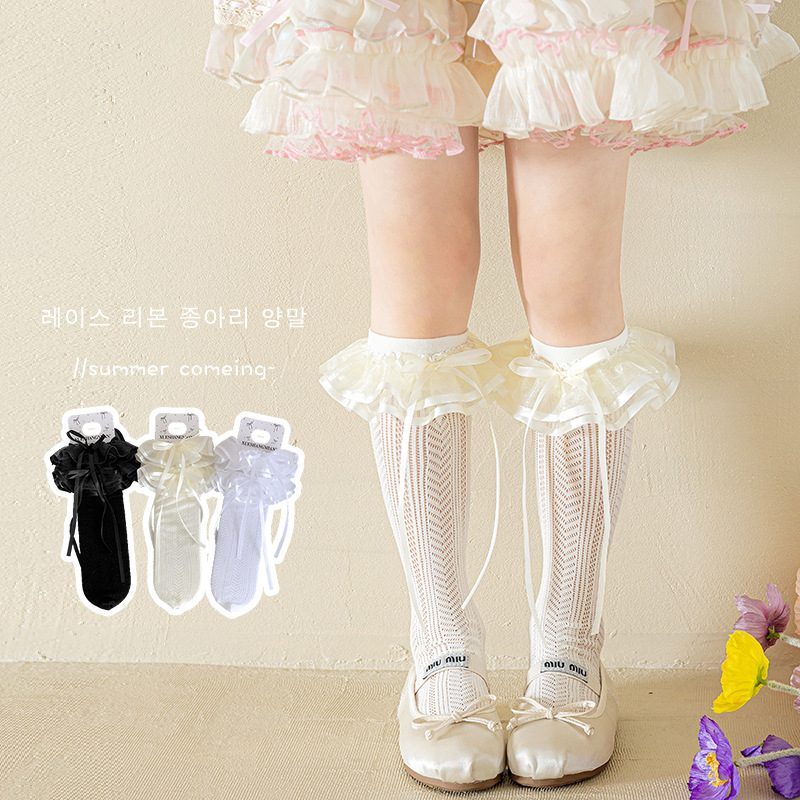 Girls Socks Spring and Summer Thin Lace Ballet Style Princess Stockings Kidsren's Spring White Bow Lolita Girls Socks Spring and Summer Thin Lace Ballet Style Princess Stockings Kidsren's Spring White Bow Lolita