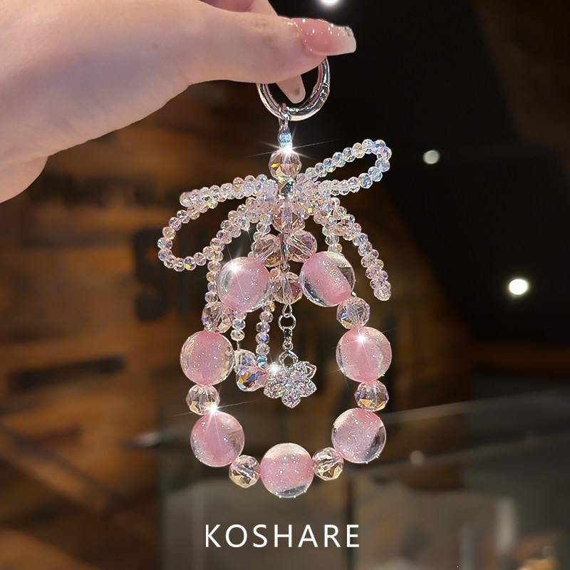 Honey Peach Cat Flash Diamond cadena de teléfonos móviles ligera de lujo nicho de alta calidad bolsos de cristal colgante colgante de mano lindos dibujos animados