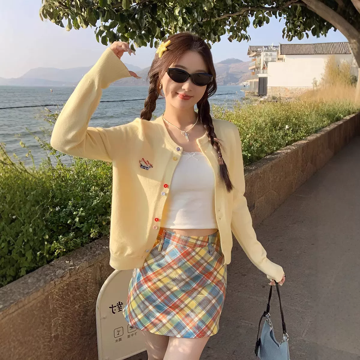 黄色针织开衫外套女2025新款撞色毛衣独特超好看秋季气质韩系上衣