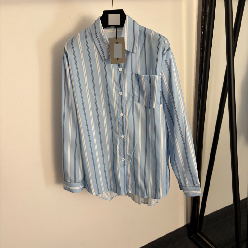 Nanyou High-End Foreign Trade Stylish Slim-Fit Dopamine Style New Model Long-Sleeve Shirt with Logo Letter Print on the Back and Striped Design Nanyou High-End Foreign Trade Stylish Slim-Fit Dopamine Style New Model Long-Sleeve Shirt with Logo Letter Print on the Back and Striped Design