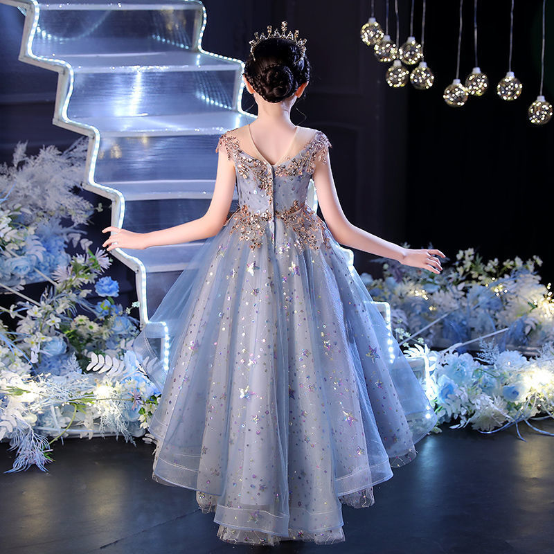 En stock vestido de novia para niños niñas sin mangas anfitrión espectáculo encaje princesa mullido vestido de gasa entrega de verano