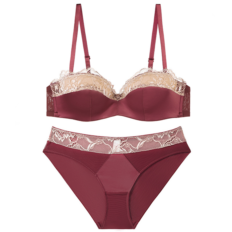 Media taza sexy, brillante, delgado, sujetador de recolección, sujetador de ropa interior, pechos grandes, conjunto pequeño de gran tamaño, sujetador anti-flacidez