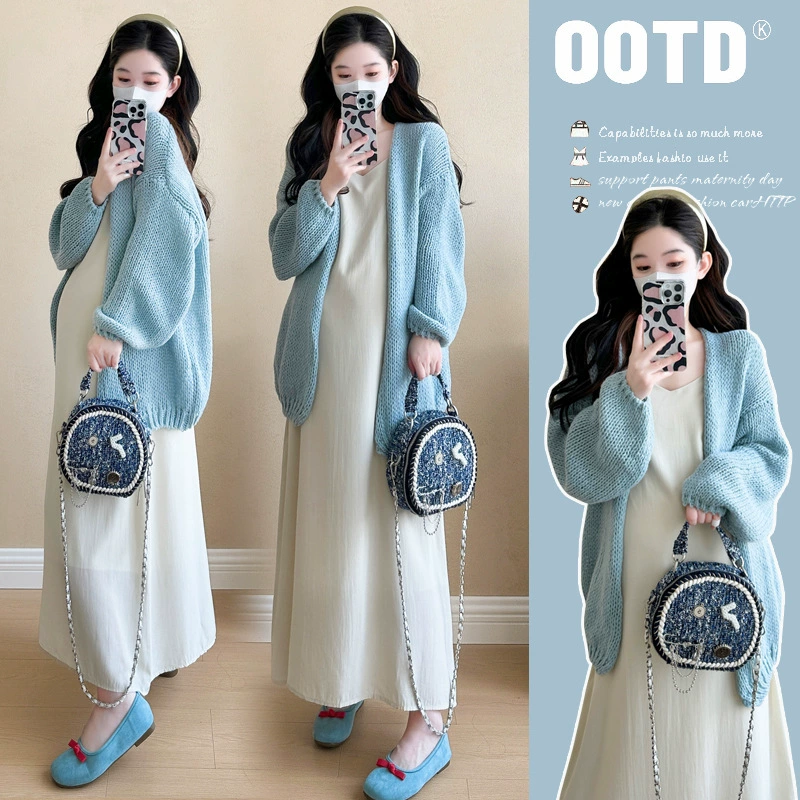 Съемка на месте ~ Одежда для беременных Осеннее платье 2024 новый набор модная подтяжка юбка осень-зима два комплекта