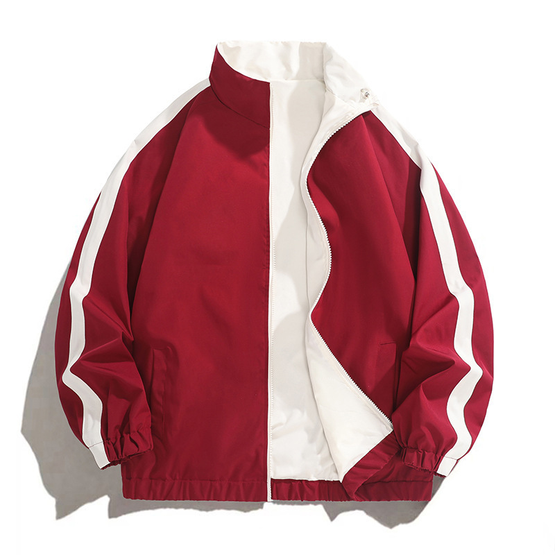 Spring and Autumn Reversible Couple's Stand Collar Jacket with Baseball Jacket Style Windbreaker Sports Jacket Youth Jacket Outerwear Spring and Autumn Reversible Couple's Stand Collar Jacket with Baseball Jacket Style Windbreaker Sports Jacket Youth Jacket Outerwear