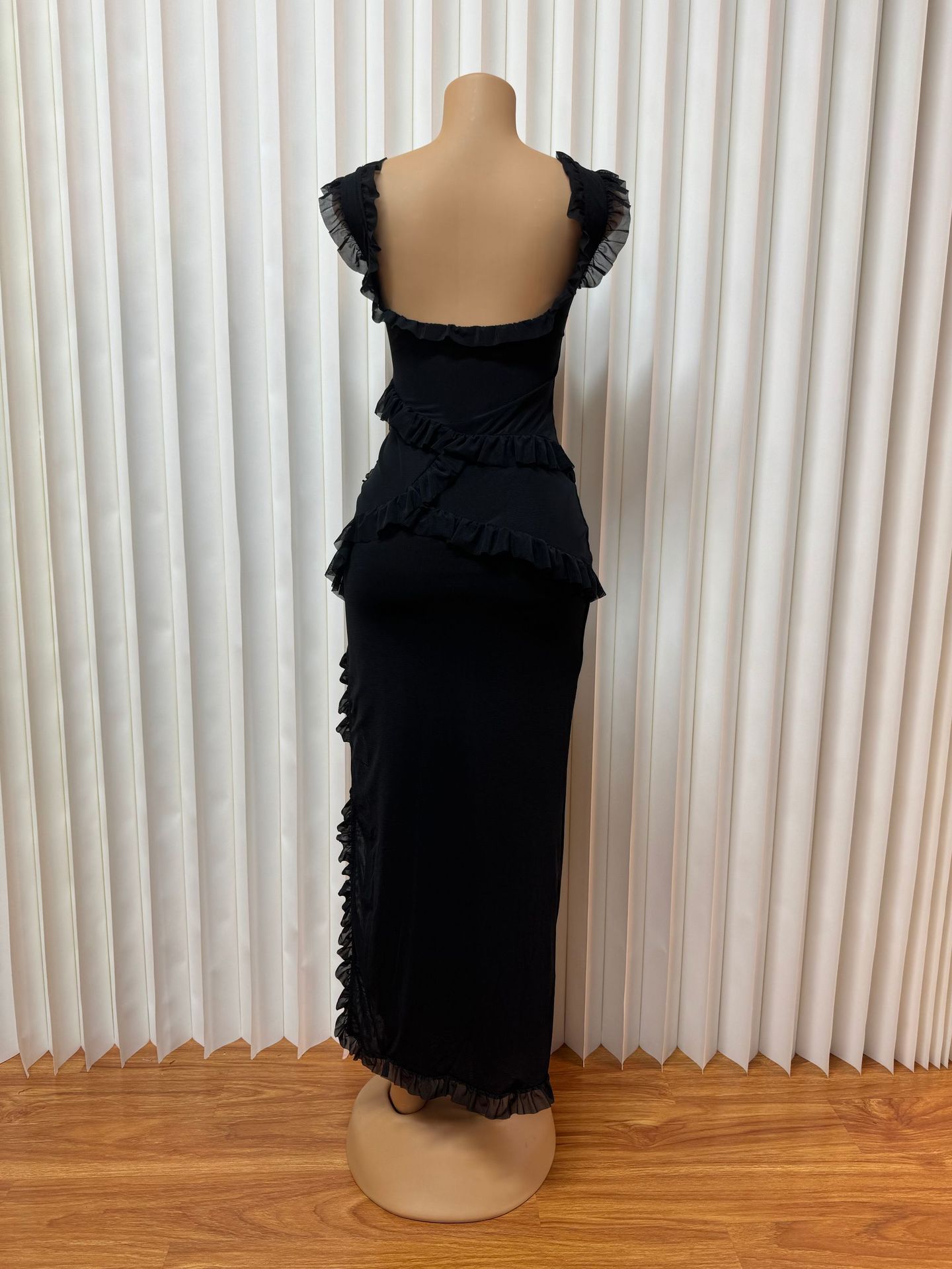 Sexy Ruffled Patchwork Dress Style Backless Slit Solid Color Fashion Elegant Women's Clothing_ecoleips.com