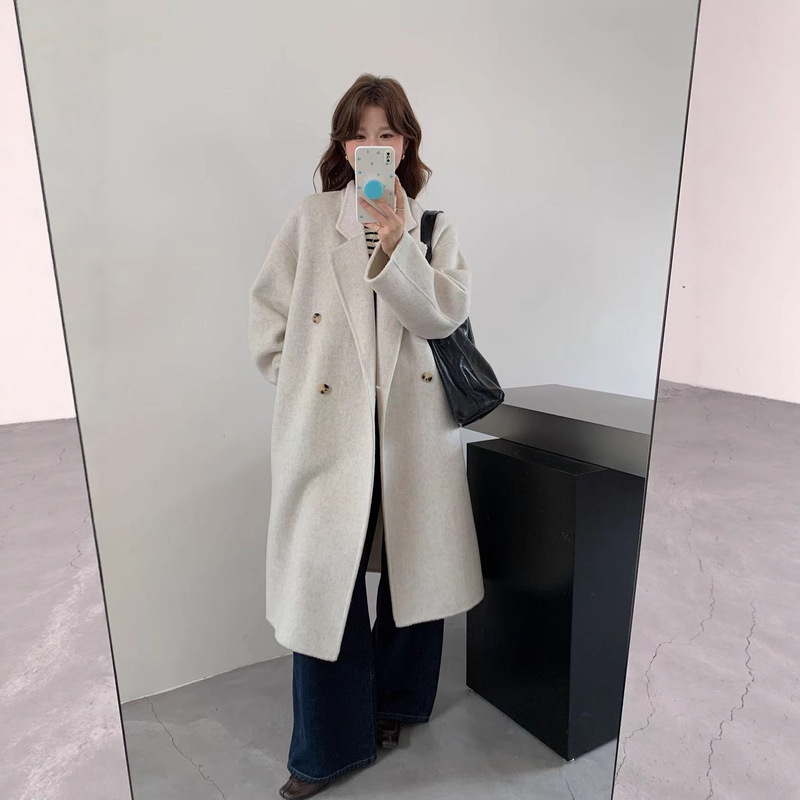 New version High buckle position [baby camel velvet] Beige gray double-sided wool coat for women 2023 autumn and winter New Korean style coat