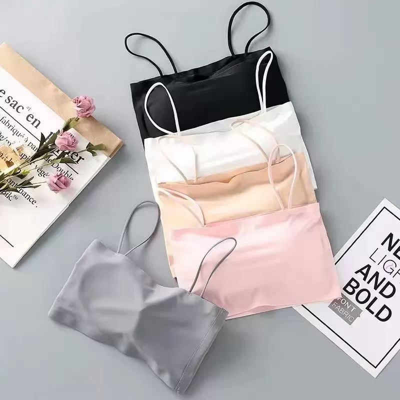 Летняя шелковая майка-топ, бюстгальтер-пуш ап, белье для учащихся начальных школ, защитное белье, топ с чашками, корейский стиль, эффект подъема