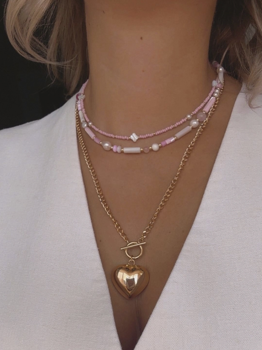 42g Weight 18K Gold Plated Plating Material Freshwater Pearl Titanium Steel Beaded Heart Shape Pendant Necklace Necklace