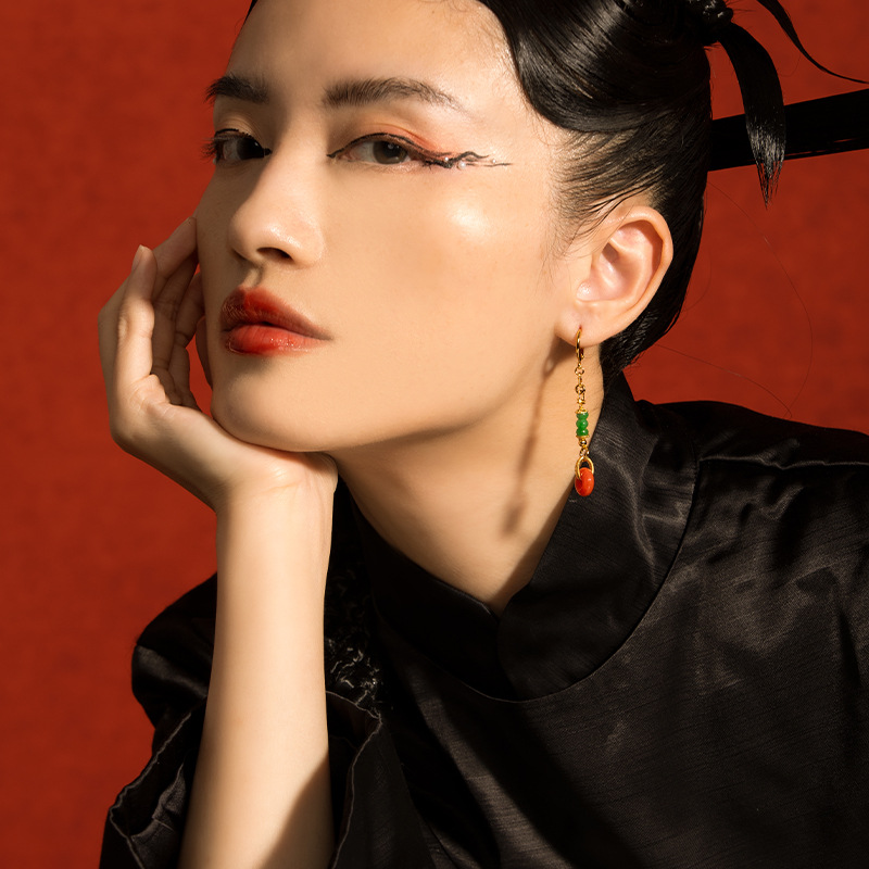 (2개) 재고 천연 불꽃 사우스 레드 귀걸이 여성용 S  도금 18K 골드 A 상품 에메랄드 안전 버클 귀걸이 공장