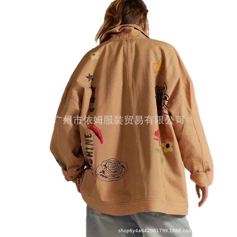 Amazon 25 秋の新クロスボーダーヨーロッパとアメリカの服プリントラペルレディースシャツジャケットカジュアル長袖トップ|undefined