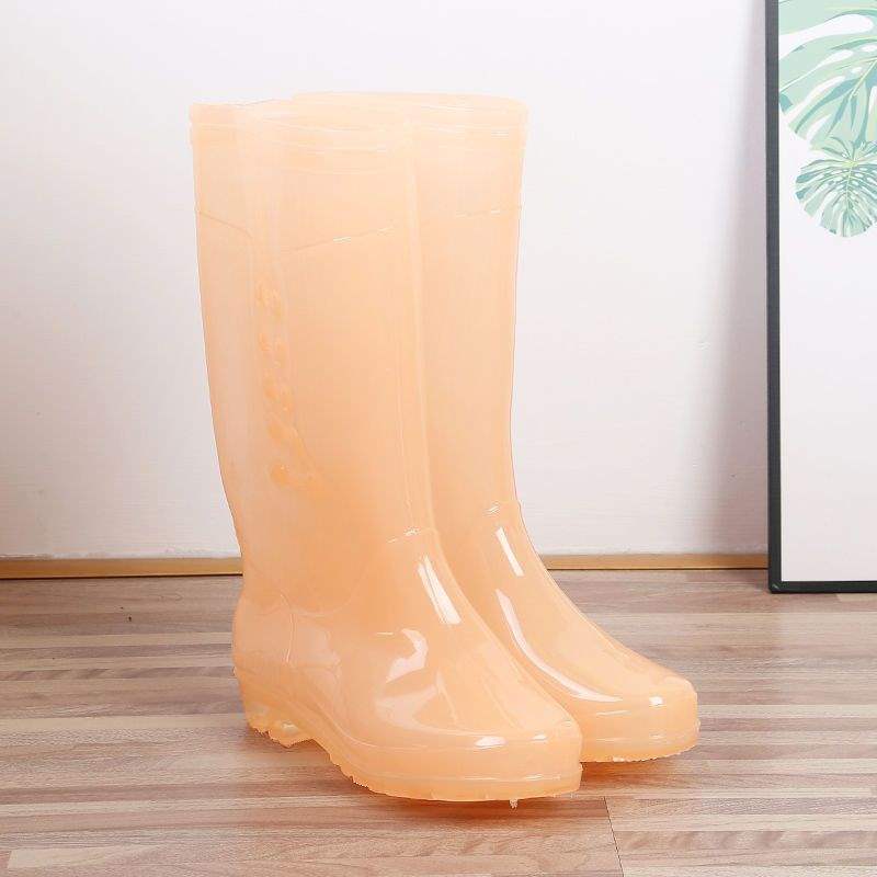 Botas de lluvia de gelatina de tubo alto, botas de lluvia de caramelo de tubo largo antideslizantes para mujer, zapatos de goma de agua, botas de agua de cuatro estaciones para mujer, zapatos de agua para adultos para mujer