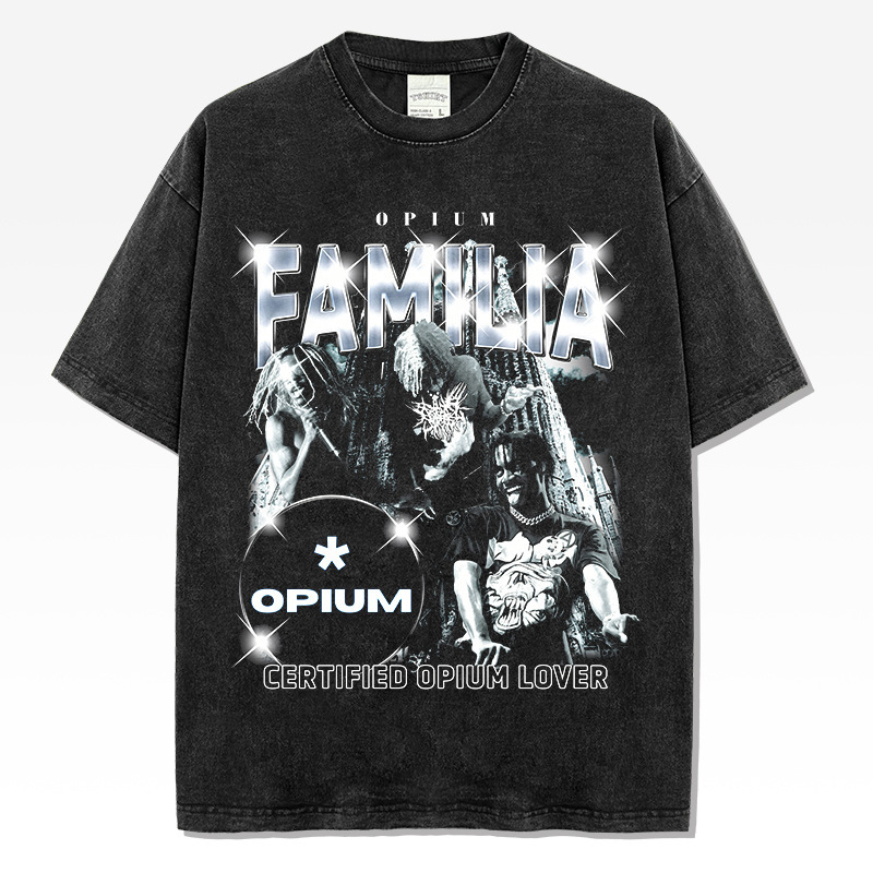Hm Cross-Border Retro Hip-Hop Opium Printed Short-Sleeve T-Shirt American Style Washed Vintage Loose Heavyweight Pure Cotton Small Neckline Hm Cross-Border Retro Hip-Hop Opium Printed Short-Sleeve T-Shirt American Style Washed Vintage Loose Heavyweight Pure Cotton Small Neckline