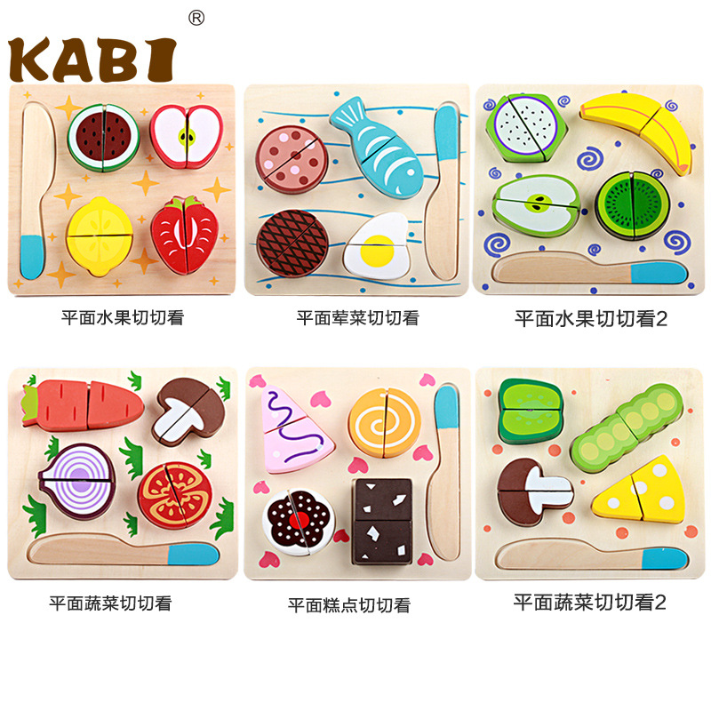 Nuevos productos de madera plana verduras, frutas y verduras cortadas Le Velcro simulación de cocina familiar juguetes para niños, niñas y niños