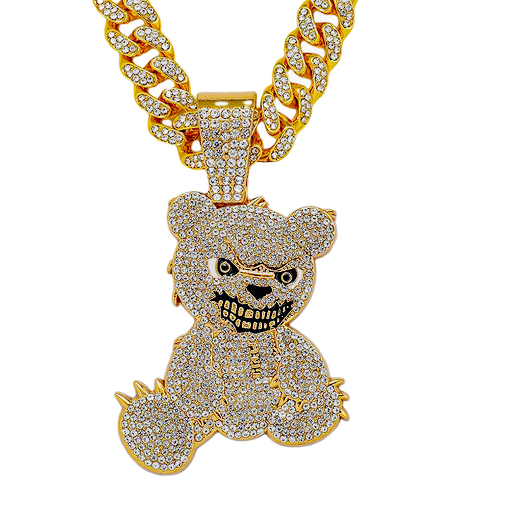 Ventas transfronterizas hiphop oso sonrisa colgante cadena cubana colgante de diamantes lleno club nocturno Bungee moda collar de rap masculino