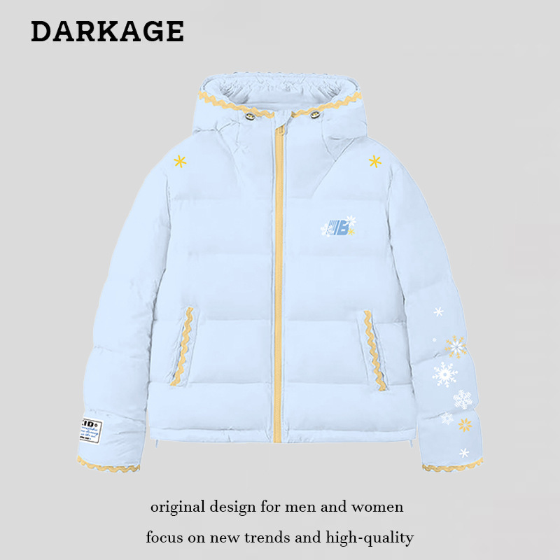 American Shell Embroidery Thickeneded Warm Hooded Jacket Cotton Jacket for Men and Women 2025 Winter New Couple Loose Cotton Jacket