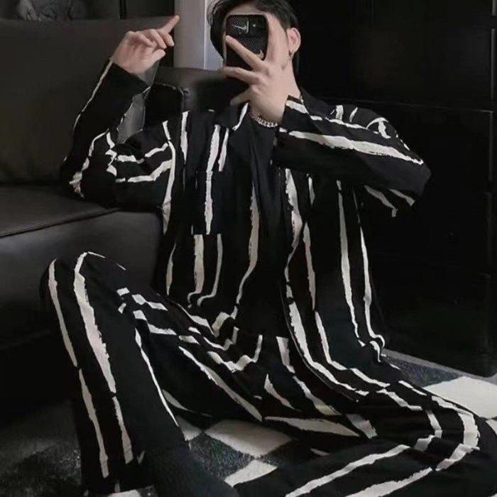 Fábrica directa de otoño para hombres jóvenes de mediana edad y ancianos set coreano de manga larga cardigan pijamas casuales ropa de hogar