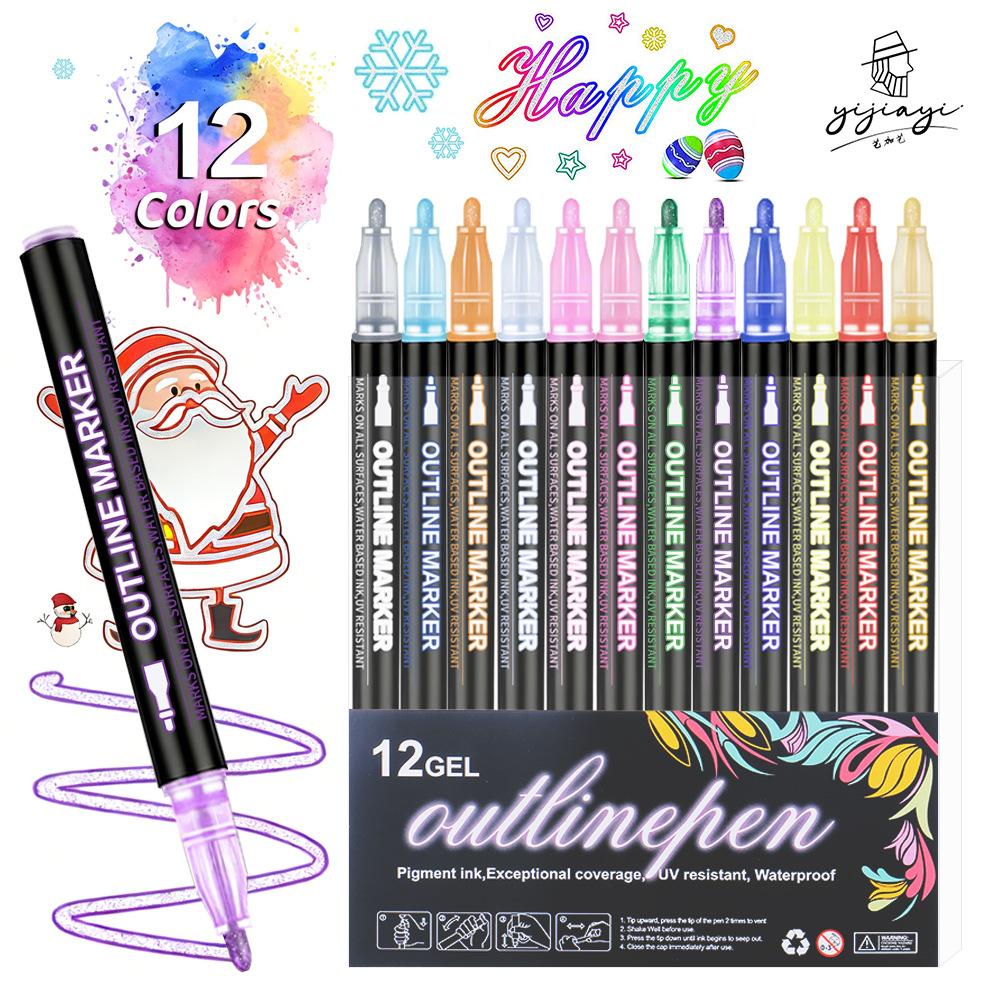 Cross-Border Dreamy Dual-Line Outline Pen 24/36/48 Color Set Fluorescent Pen Metallic Marker Pen Glitter Marker Pen