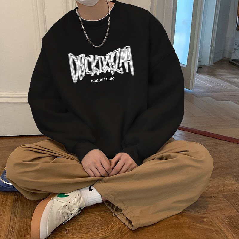 블랙 라운드넥 스웨트셔츠 레귤러 스타일-2350 [GL]