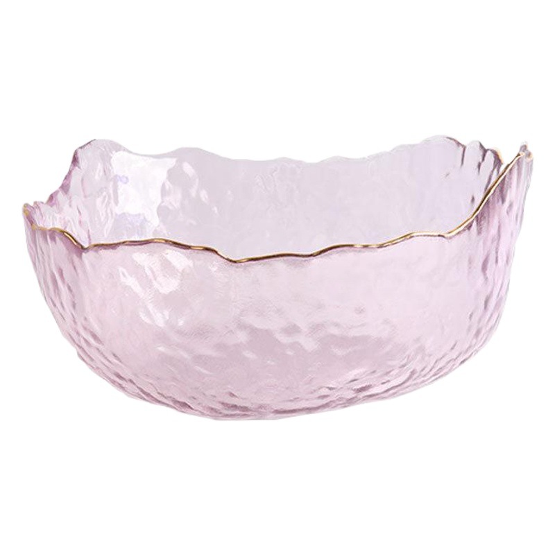 Haijing Jade vajilla ins estilo dorado borde martillo patrón hogar ensaladera de vidrio estilo japonés sala de estar creativa plato de fruta transparente