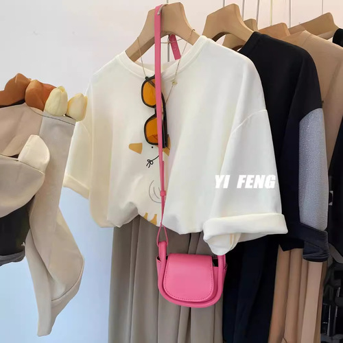 Chill Comfort Modal ~ Shelf Removal Label Cutting White Cartoon Duck Print Loose Fit Versatile Short Sleeve T-Shirt Top for Women Fashion