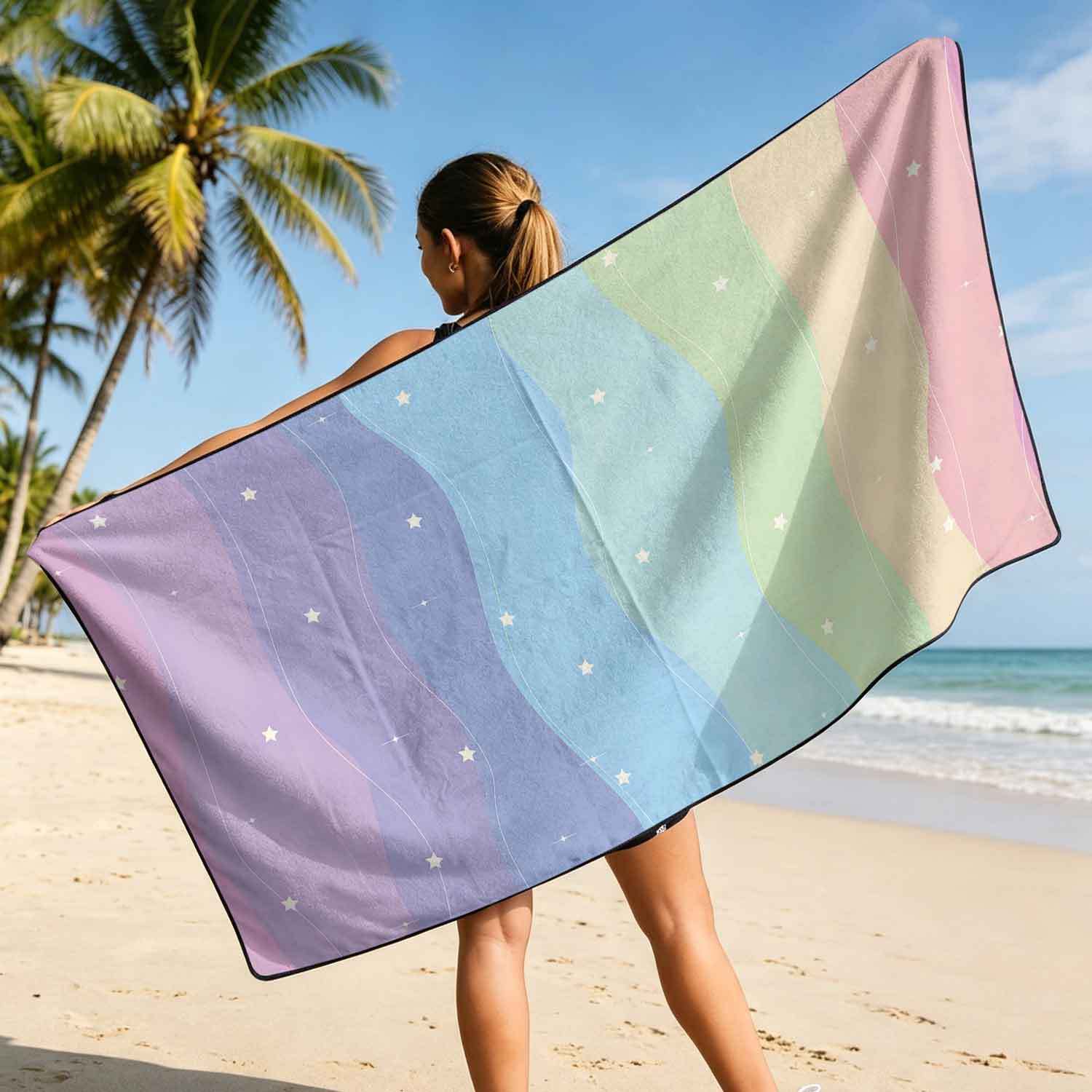 Printed bath towel and car seat cover 2-in-1, ultra-fine fiber outdoor beach and car dual-use universal seat cushion