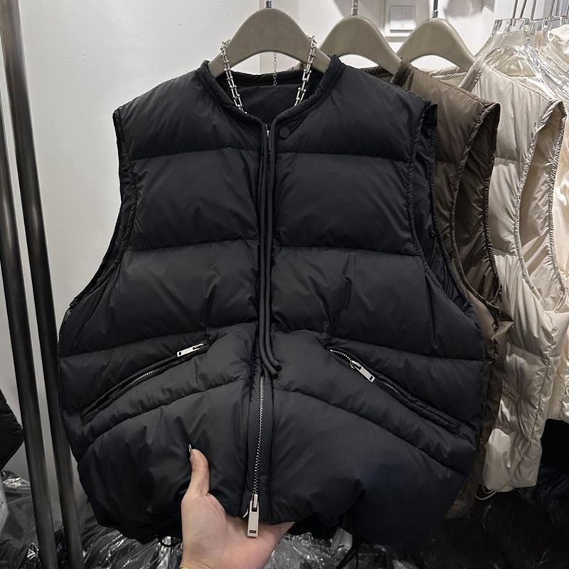 2025 秋と冬の新ファッション多用途スタンドカラーベストジャケット女性のラウンドネックジッパーポケットチョッキベストトップトレンディ|undefined