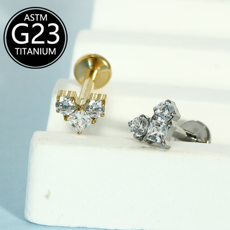 G23 Titanium Inlaid Zircon Heart Shaped Lip Labret Stud Ear Cartilage Bone Nail Tongue Barbell Body Piercing Jewelry detail image 7