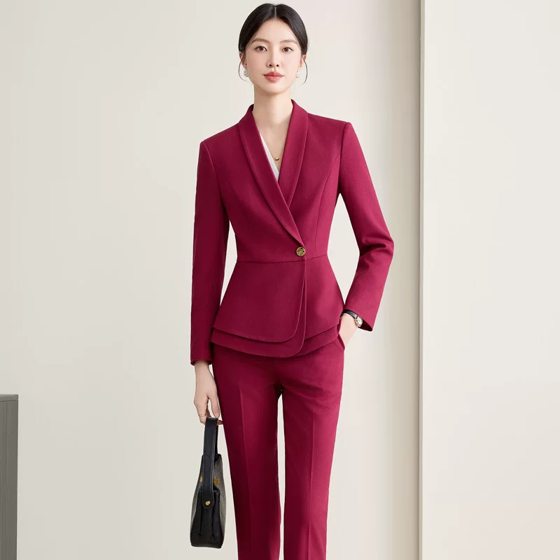 Demi-season fashionable long-sleeve, high-end fitted classic suit, brace for work