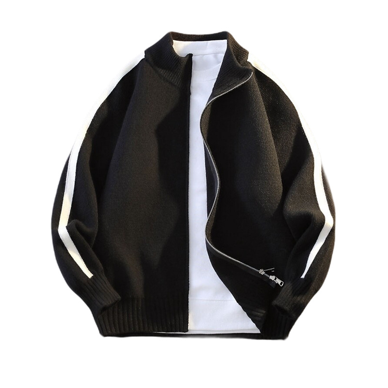 Explosiones transfronterizas de tamaño grande europeo a rayas cardigan jersey suéter chaqueta de hombre con cremallera fábrica de cuello vertical al por mayor