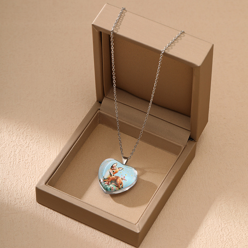 Yunjin transfronteriza Venta caliente moda europea y americana en forma de corazón colgante de cristal simple lindo gato serie collar de mujer
