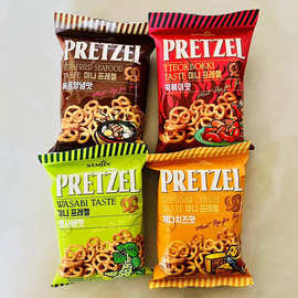 零食SAMJIN三进蝴蝶酥海鲜芝士年糕芥末味扭结饼干70g进口零食