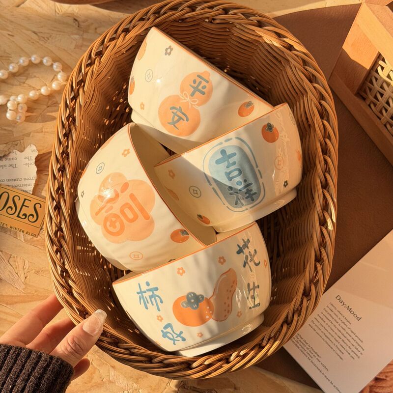 Chinese-Style Cartoon Rice Bowl Set for Home Use, New Year Bowl with Fortune Character, High Aesthetic Underglaze Color Rice Bowl and Plate Set Chinese-Style Cartoon Rice Bowl Set for Home Use, New Year Bowl with Fortune Character, High Aesthetic Underglaze Color Rice Bowl and Plate Set