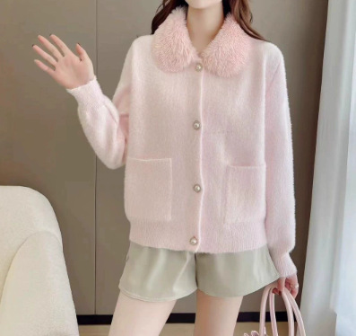秋冬时尚撞色条纹棒球领拉链开衫毛衣女时尚通勤长袖针织衫外套|undefined
