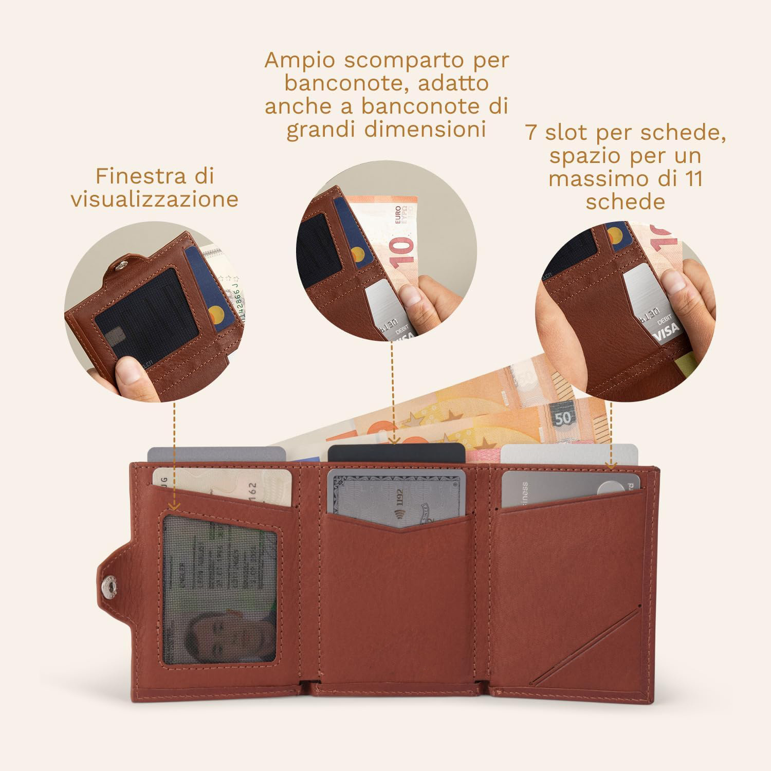 Amazon corto con cremallera RFID anti-robo cartera de tarjetas múltiples cartera cartera de caballo loco cartera de hombre