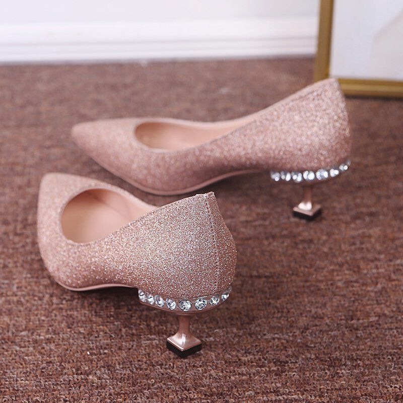 Sequin Wedding Shoes for Women, High Heels, Versatile New Crystal Shoes 2026, Low-Heeled Dress Shoes, Bridal Shoes for Weddings