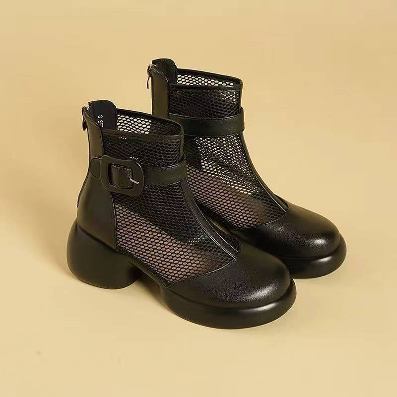 2025 nuevas botas frescas botas de malla de cuero suave botas de malla de verano botas respirables botas cortas botas de malla delgadas de verano hueco