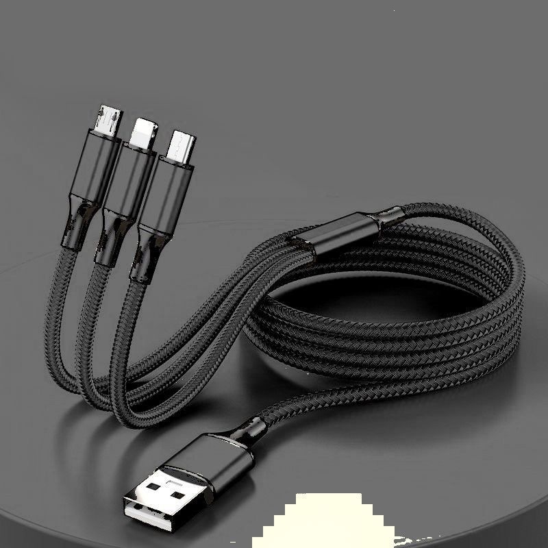 Un cargador de arrastre y tres es adecuado para cables Huawei, cables multifuncionales 3 en 1 de Apple y Android, cables más largos de 2 metros y 3 metros.