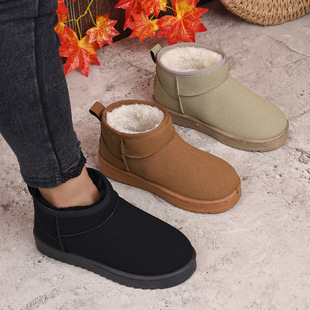 Snow boots women 2024 winter new round head plus size foreign trade fleece-lined cotton shoes students flat heel short tube cotton boots wholesale