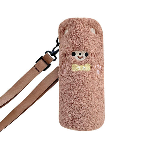 Cute thermos cup cover girly heart plush cup cover can be worn diagonally across portable cartoon large capacity kettle portable protective cover