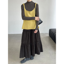 滔川   韩系半高领纯色针织打底衫+方领吊带背心两件套上衣YL306