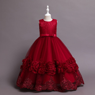 Cross-border Dress for CUHK children's princess dress long girls gauze puffy dress Girls performance piano dress