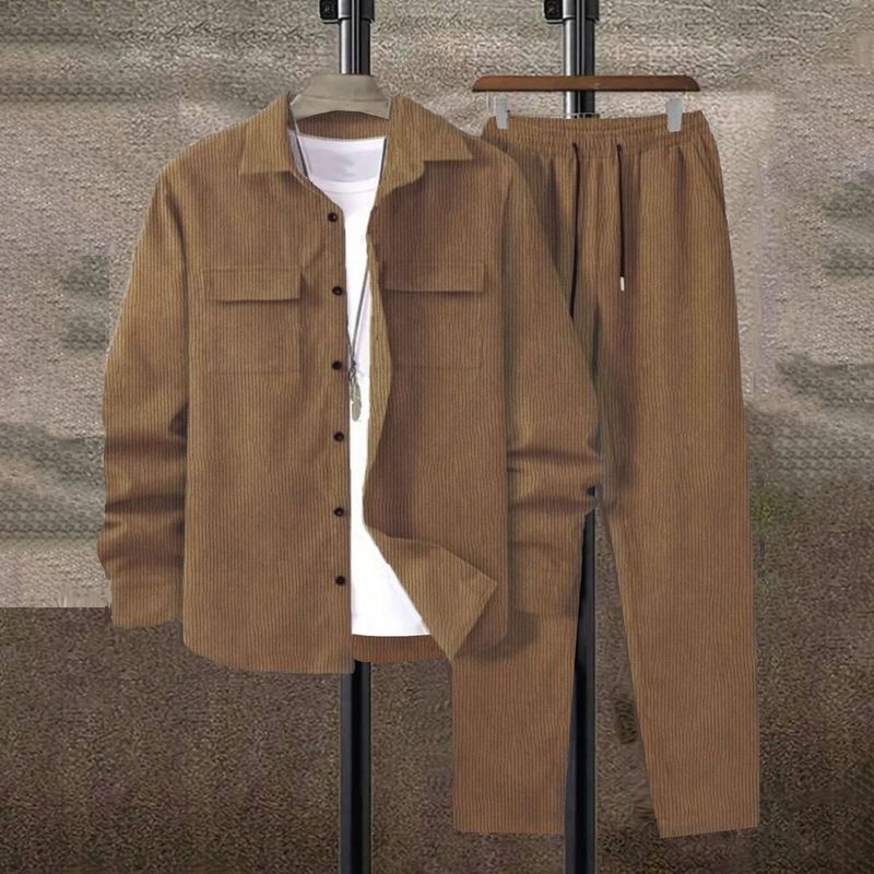 New solid color lace-up sports ruffian handsome high-end suit simple casual men's corduroy suit New solid color lace-up sports ruffian handsome high-end suit simple casual men's corduroy suit