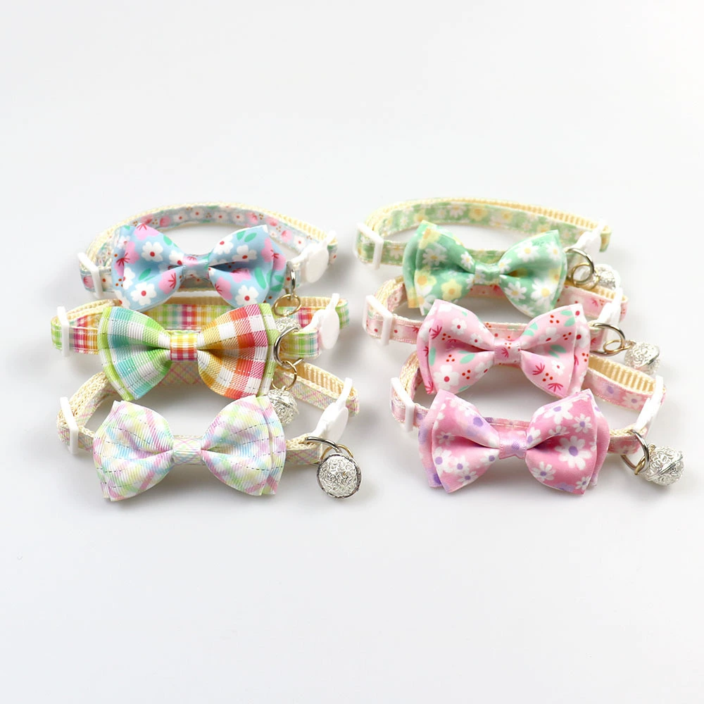 Новый ошейник для домашних животных решетчатый цветок кошачий ошейник милый колокольчик аксессуар щенок ошейник маленькая собака