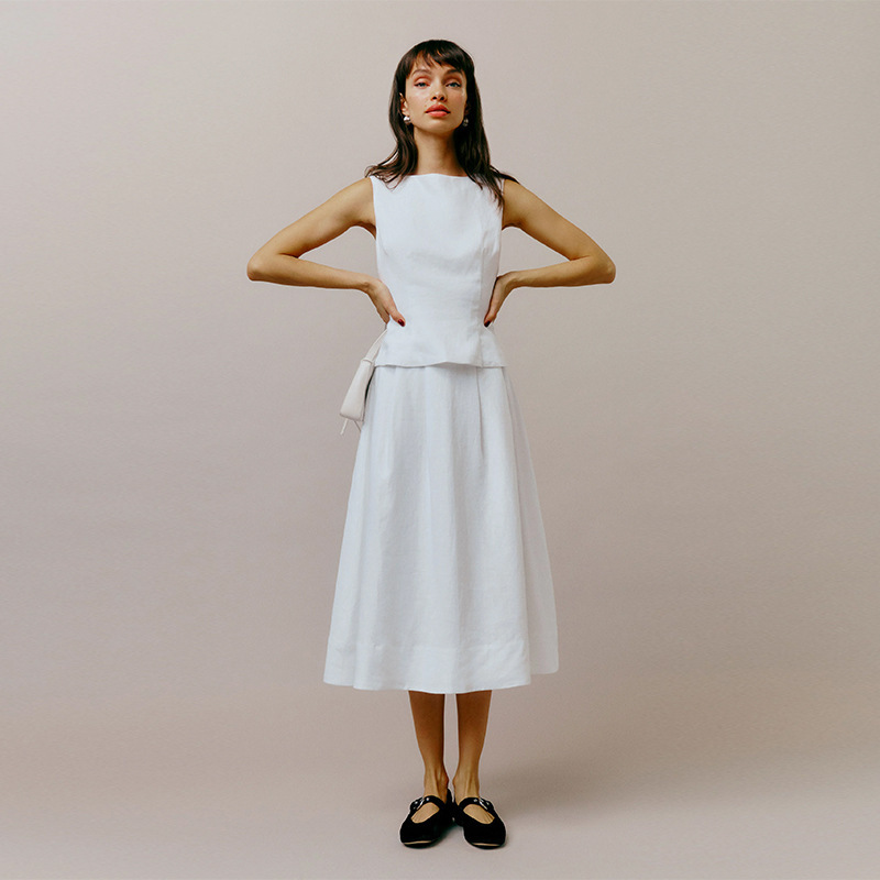 Spot 838 Ouyang Nana Same Style Summer New 2024 Pure Color Linen Sleeveless Professional Suit Two-Piece Set