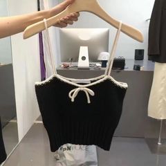 Bow knitted camisole top, short autumn and winter overcoat layered inside, bottoming vest for women to wear outside