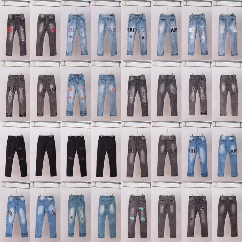High-end Amiri cross-border 2026 new white patchwork denim jeans with letter patches, designed for couples High-end Amiri cross-border 2026 new white patchwork denim jeans with letter patches, designed for couples
