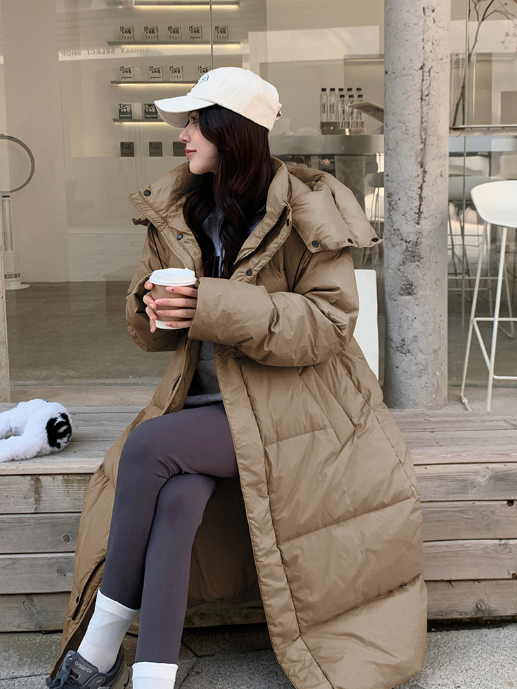 2023 más de rodilla larga chaqueta de algodón de plumón de invierno nuevo estilo coreano simple suelto grueso sombrero extraíble chaqueta de algodón image 6